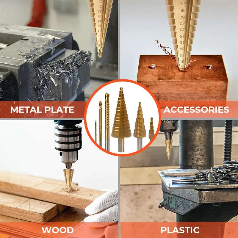 6PCS Multi-Size Step Drill Bit Set – All-in-One - Image 3