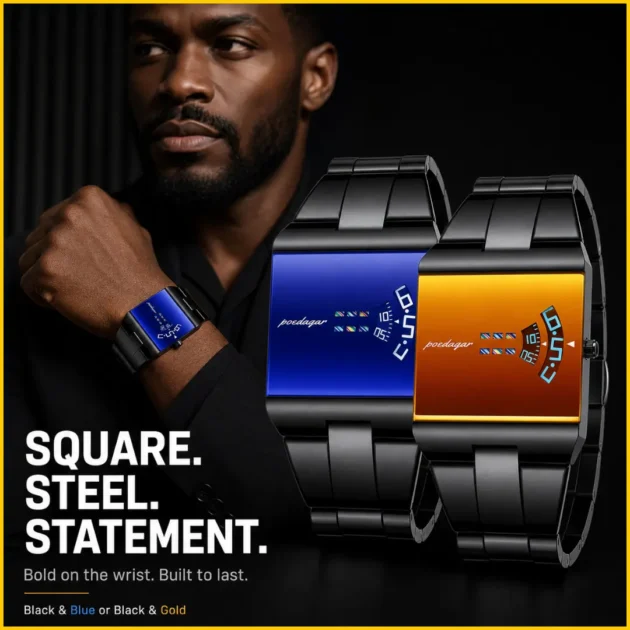 Men's Square Digital Steel Luxury Watch